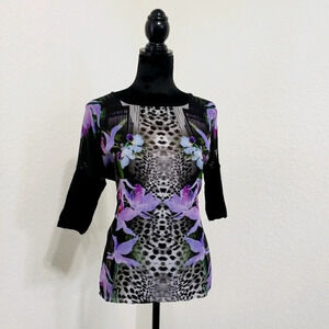 Harlow Zee Tunic Top Sheer Stretch Elastic Back Or